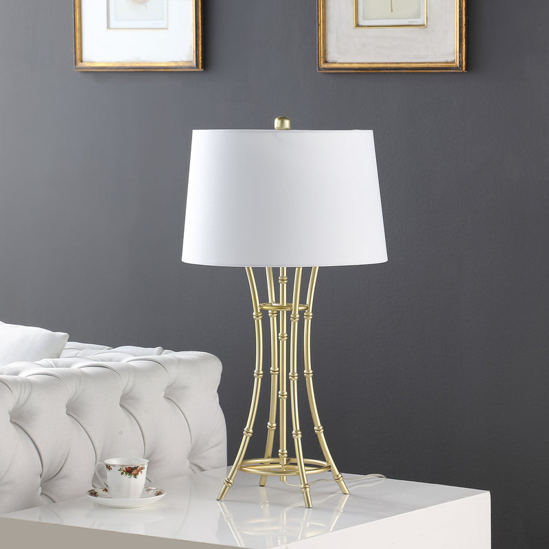 29.25" In Kiara Modern Satin Brushed Gold Bamboo Metal Table Lamp-zoom-