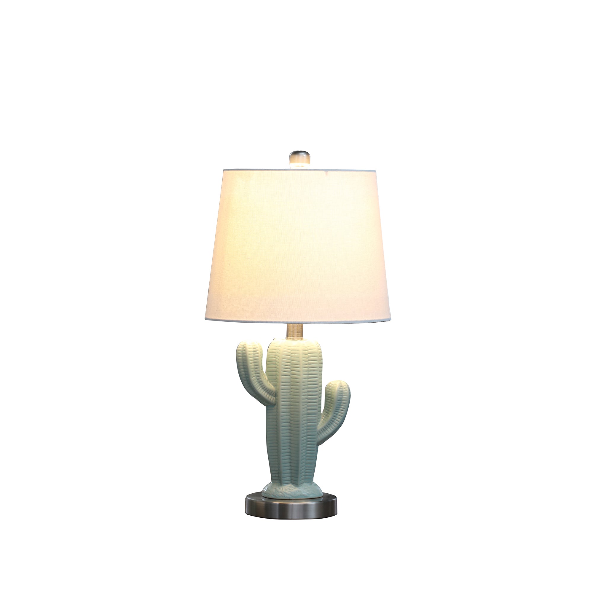 22" In Southwest Teal Ceramic Cactus Plant Modern Metal Table Lamp-zoom-2