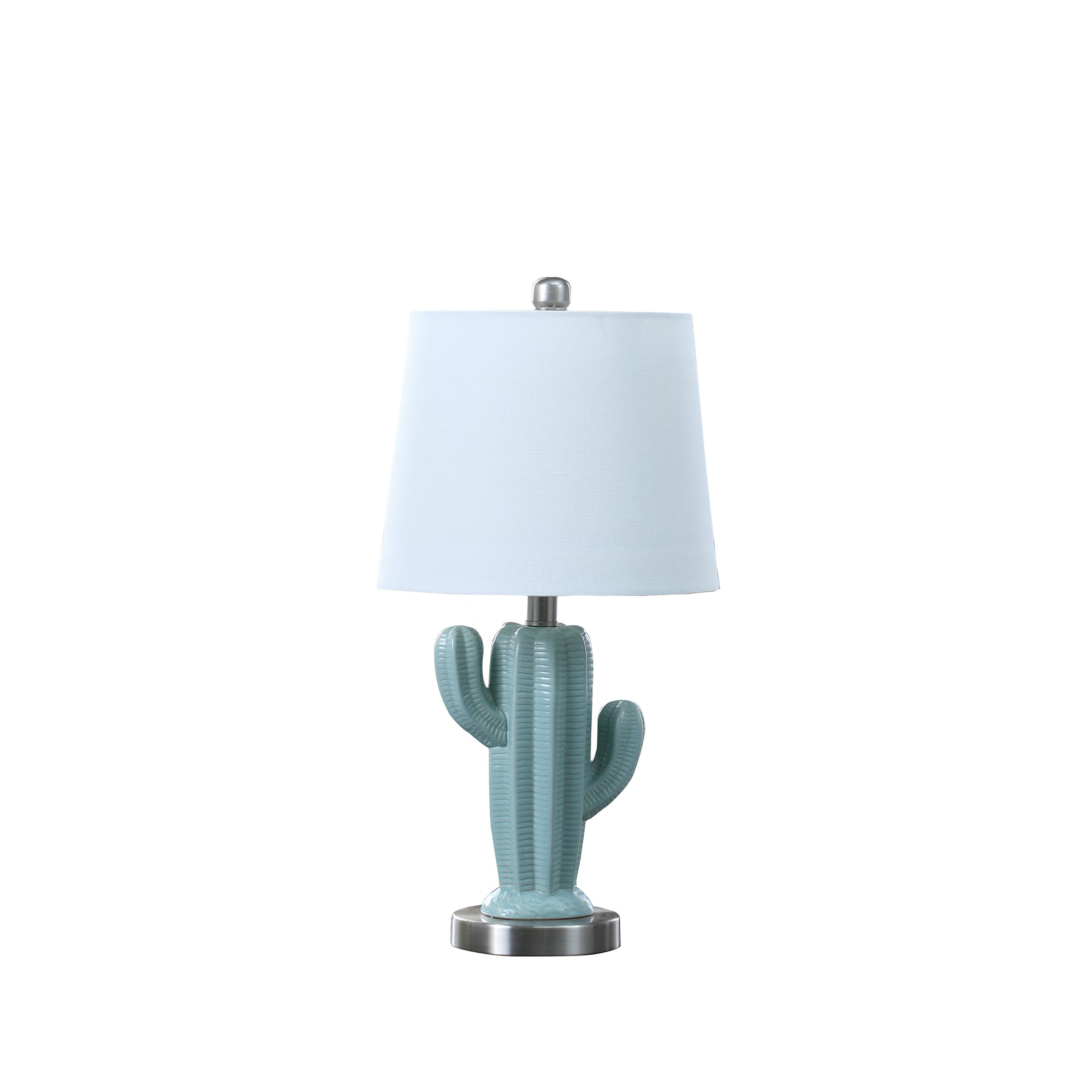 22" In Southwest Teal Ceramic Cactus Plant Modern Metal Table Lamp-zoom-1