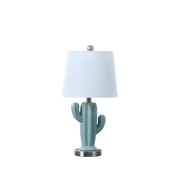 22 In Southwest Teal Ceramic Cactus Plant Modern Metal Table Lamp