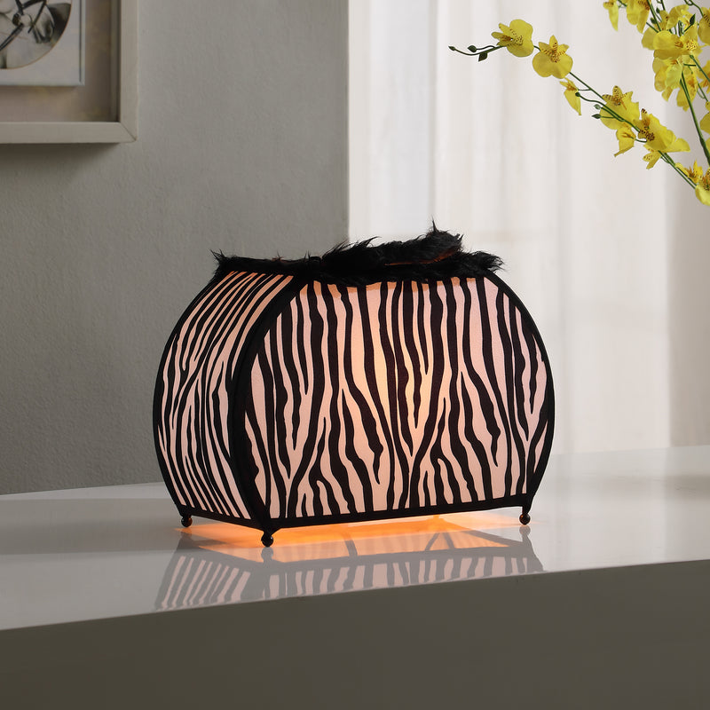 11.75" In Zebra Animal Print Purse W/ Black Faux Handle Table Lamp-zoom-