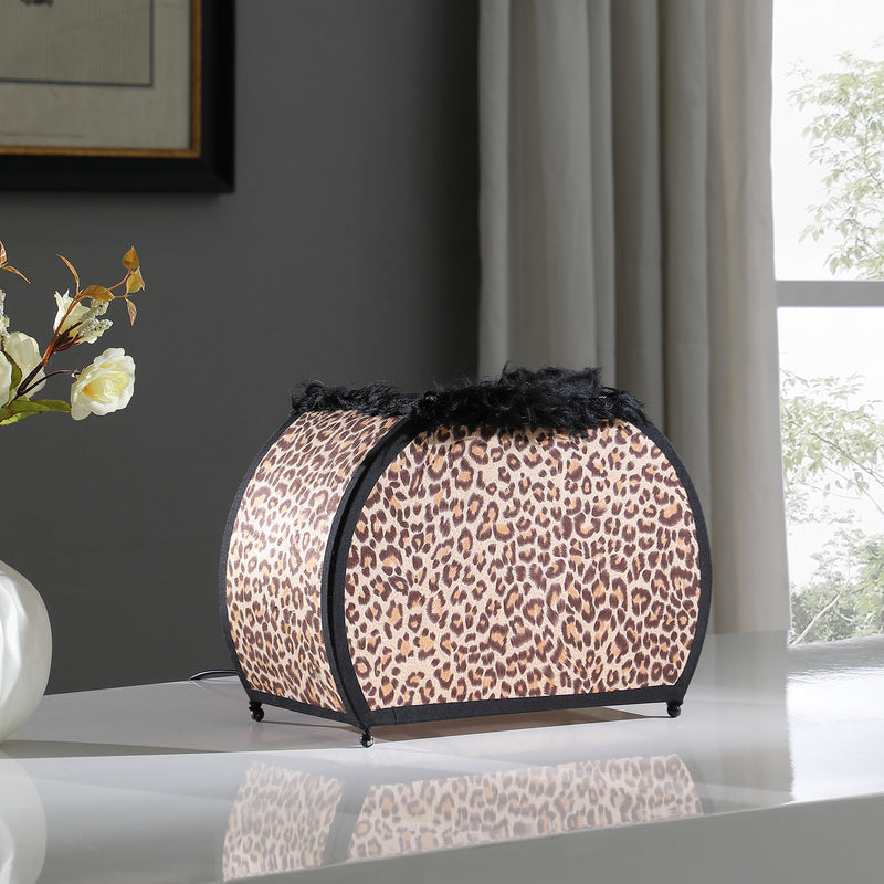 11.75" In Leopard Animal Print Purse W/ Black Faux Handle Table Lamp-zoom-