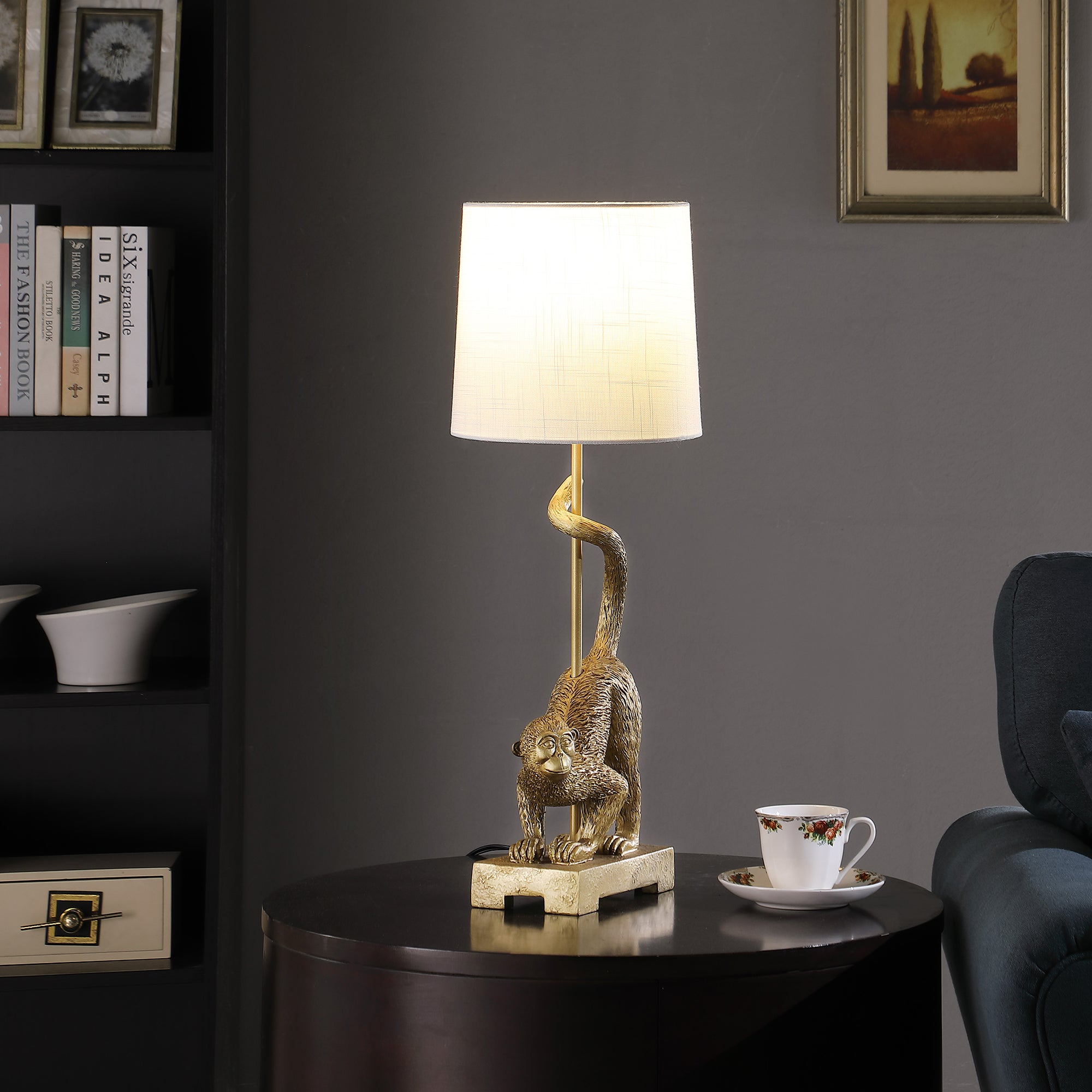 24" In Wildlife Old World Gold Capuchin Monkey Polyresin Table Lamp-zoom-4