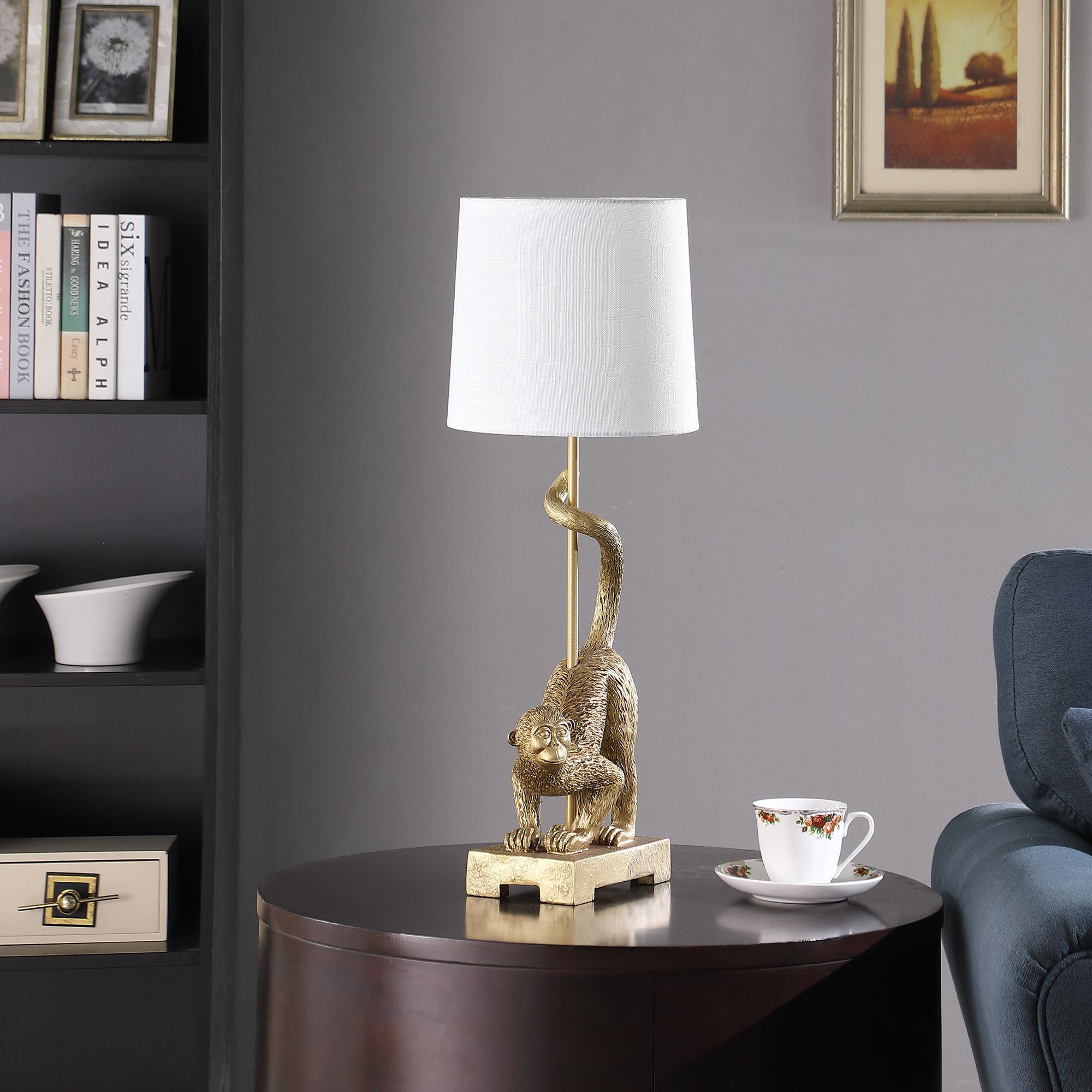 24" In Wildlife Old World Gold Capuchin Monkey Polyresin Table Lamp-zoom-3