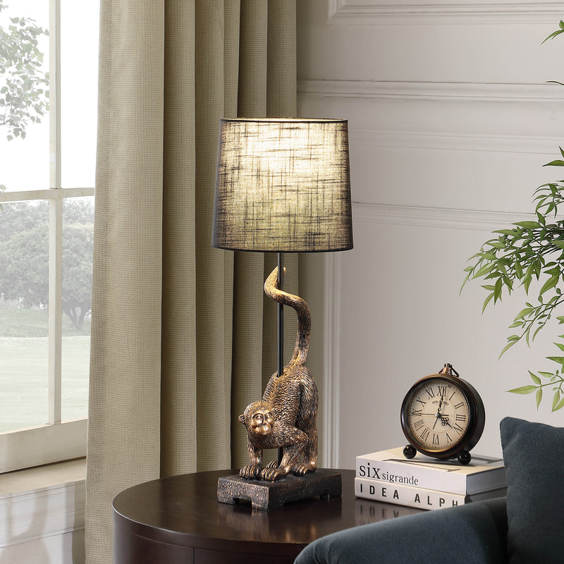 24" In Wildlife Old World Antique Bronze Capuchin Monkey Polyresin Table Lamp-zoom-