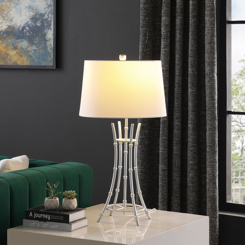 29.25" In Kiara Modern Satin Silver Bamboo Metal Table Lamp-zoom-