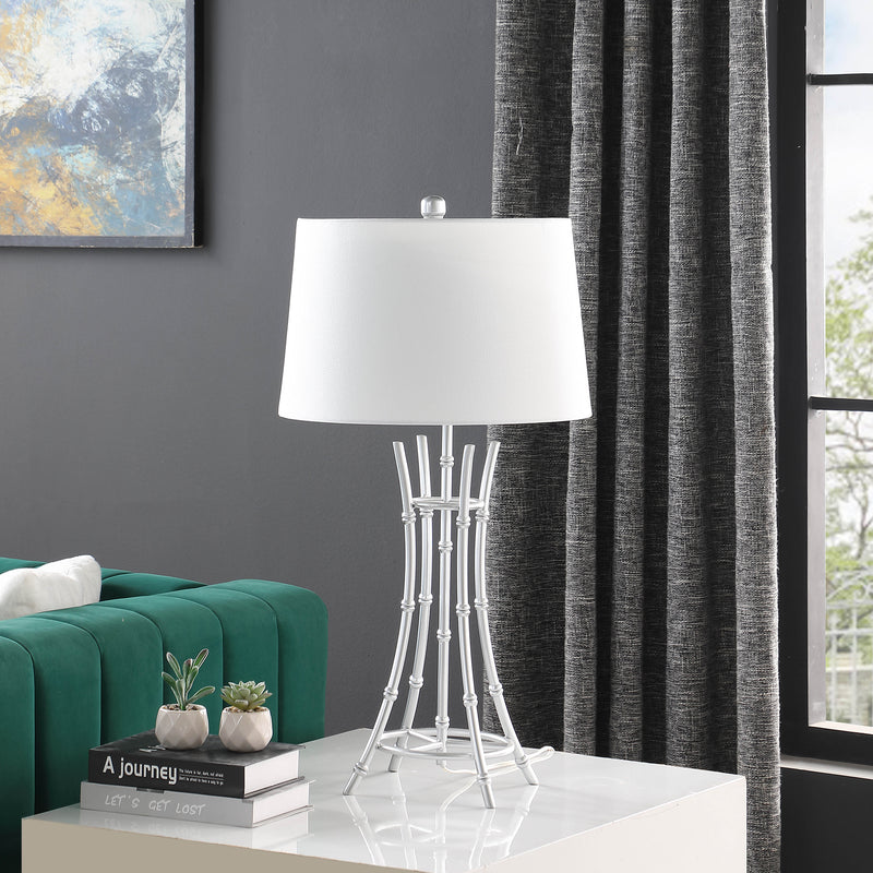 29.25" In Kiara Modern Satin Silver Bamboo Metal Table Lamp-zoom-