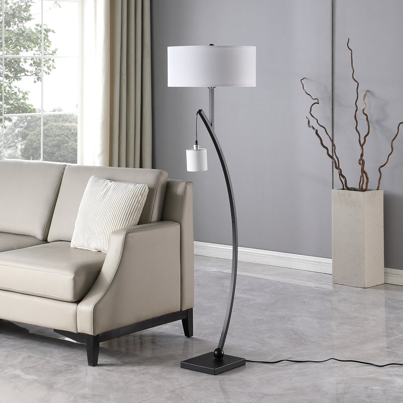 59" In Contemporary Dual Black Arc W/ Hanging Pendelum Lamp Metal Floor Lamp-zoom-
