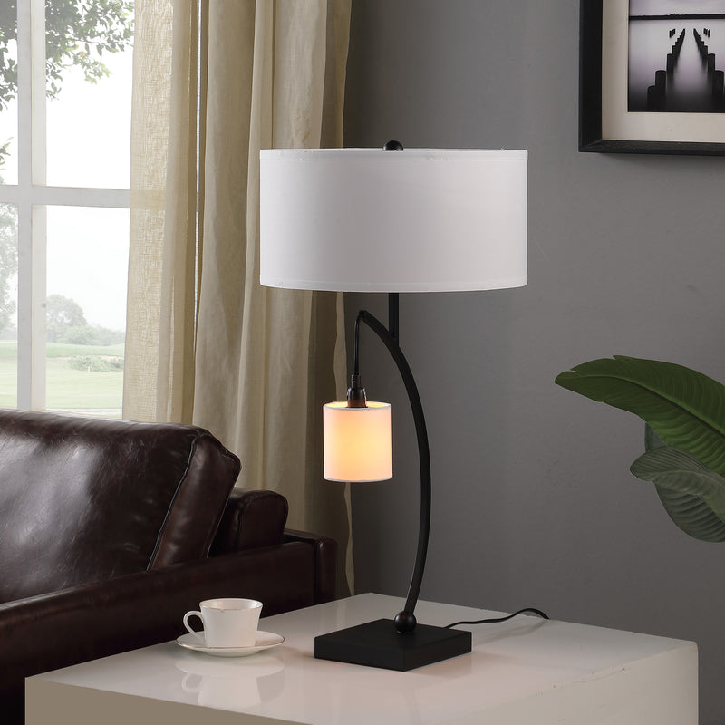 28.5" In Contemporary Dual Black Arc W/ Hanging Pendelum Lamp Metal Table Lamp-zoom-