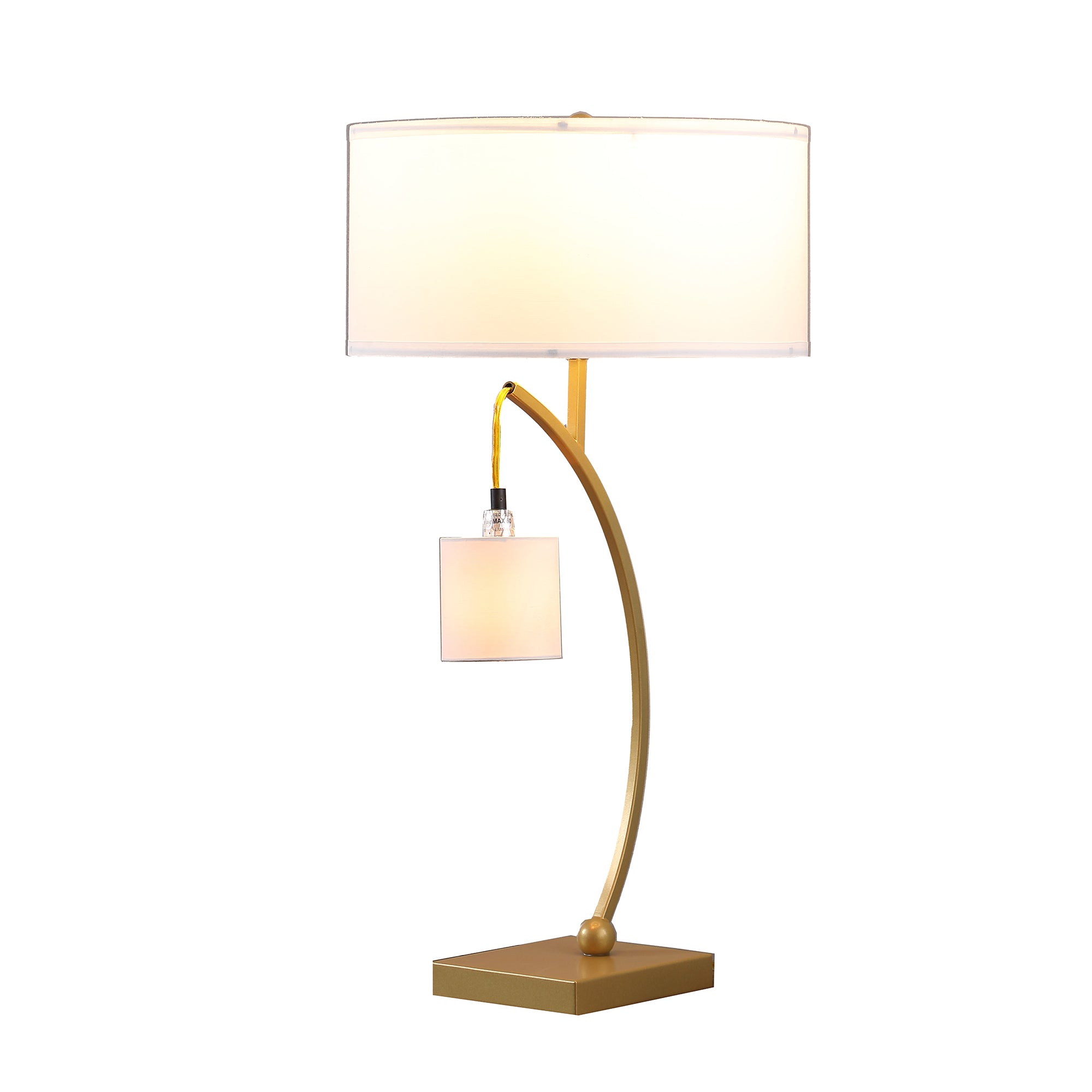 28.5" In Contemporary Dual Gold Arc W/ Hanging Pendelum Lamp Metal Table Lamp