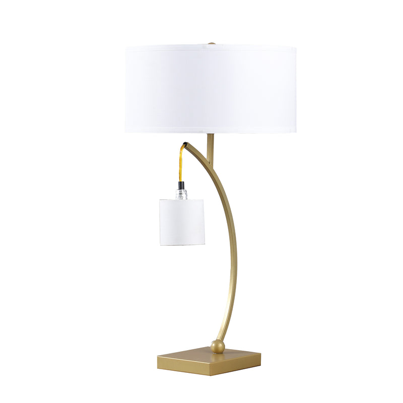 28.5" In Contemporary Dual Gold Arc W/ Hanging Pendelum Lamp Metal Table Lamp-zoom-