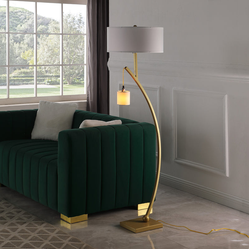 59" In Contemporary Dual Gold Arc W/ Hanging Pendelum Lamp Metal Floor Lamp-zoom-