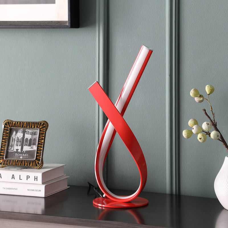 17" In Abstract Upright Ribbon Bow Led Red Metal Table Lamp-zoom-