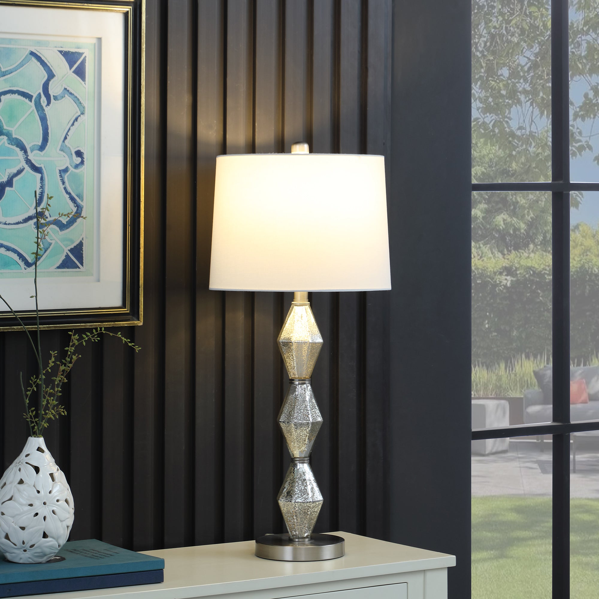 29.5" In Emil Moderne Geometric Glass Brushed Silver Table Lamp-zoom-3