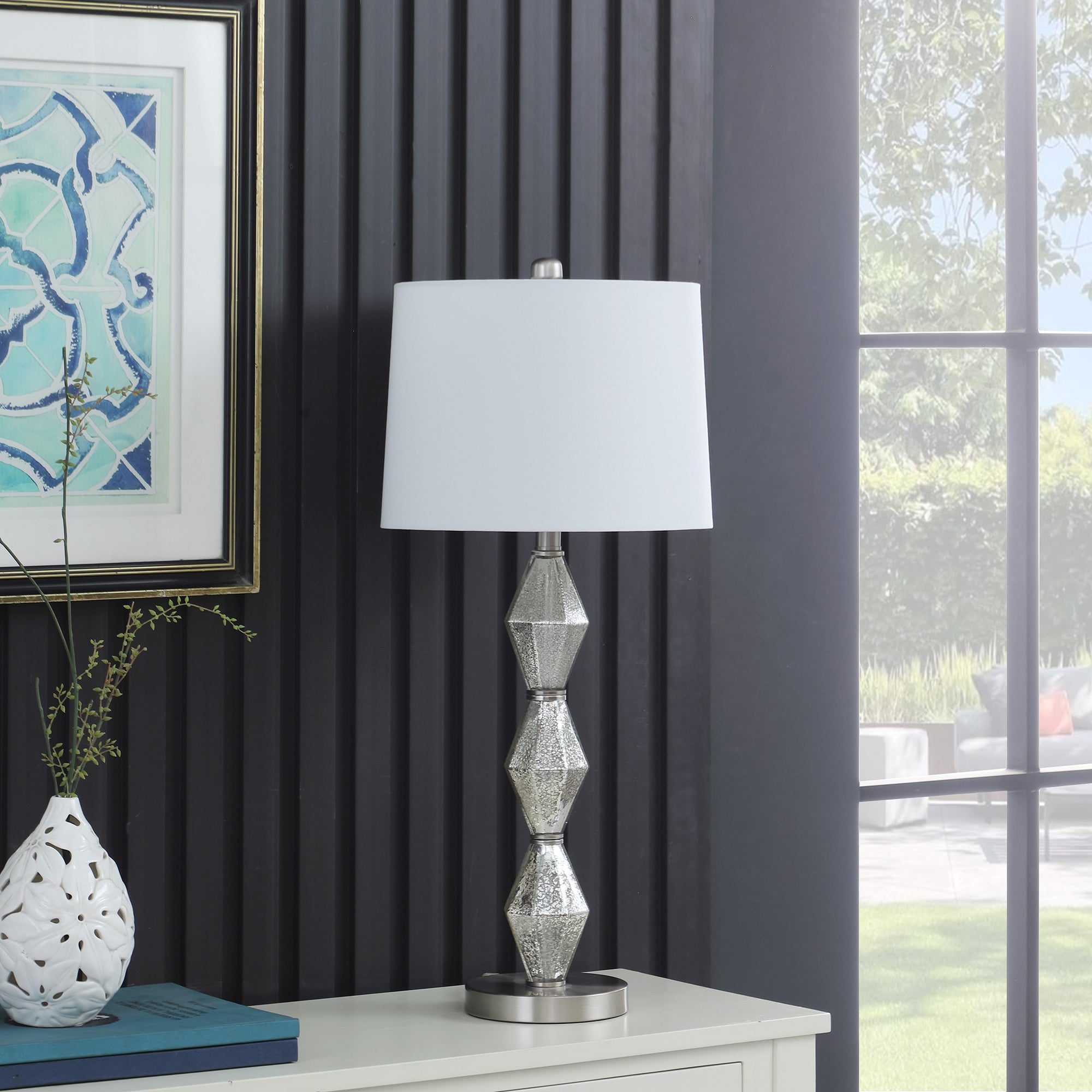 29.5" In Emil Moderne Geometric Glass Brushed Silver Table Lamp-zoom-2