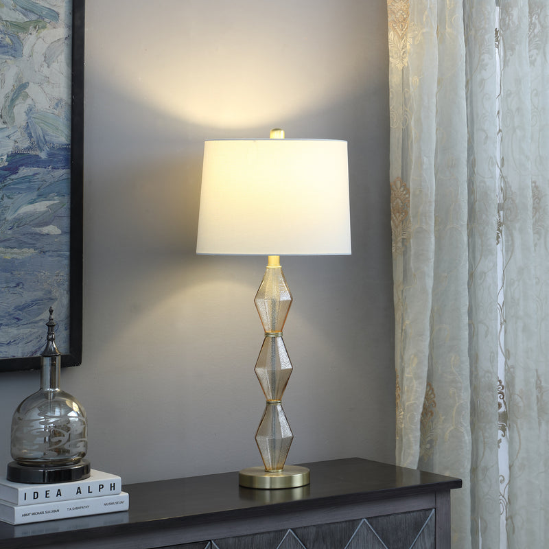 29.5" In Emil Moderne Geometric Light Amber Textured Glass Brushed Gold Table Lamp-zoom-