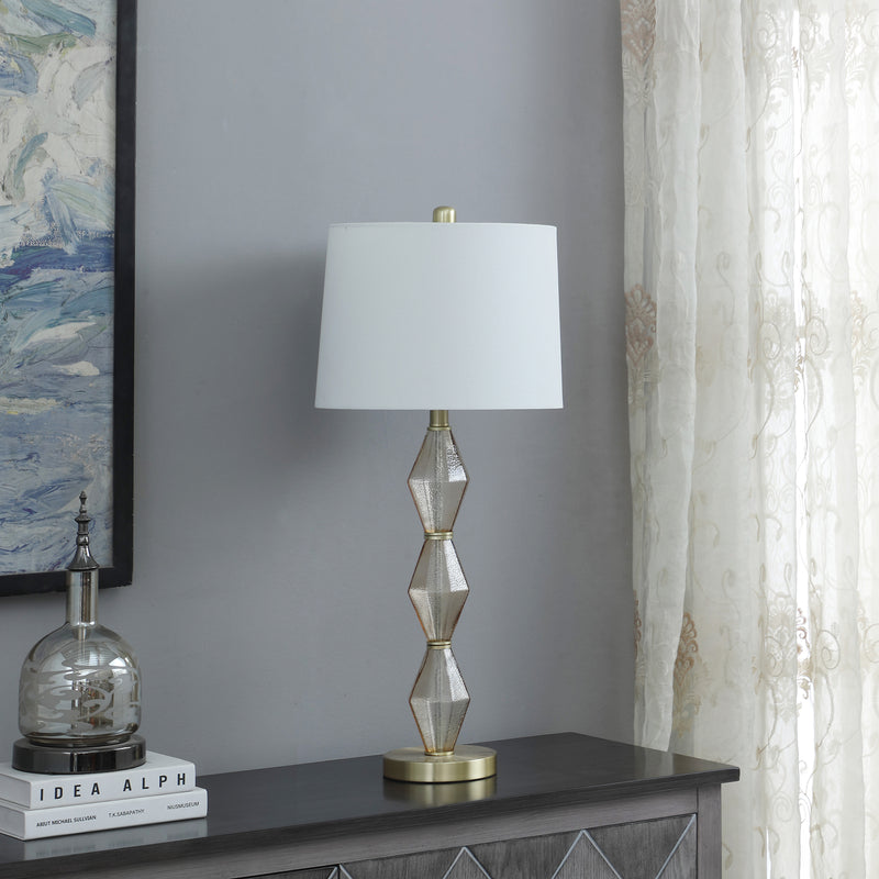 29.5" In Emil Moderne Geometric Light Amber Textured Glass Brushed Gold Table Lamp-zoom-