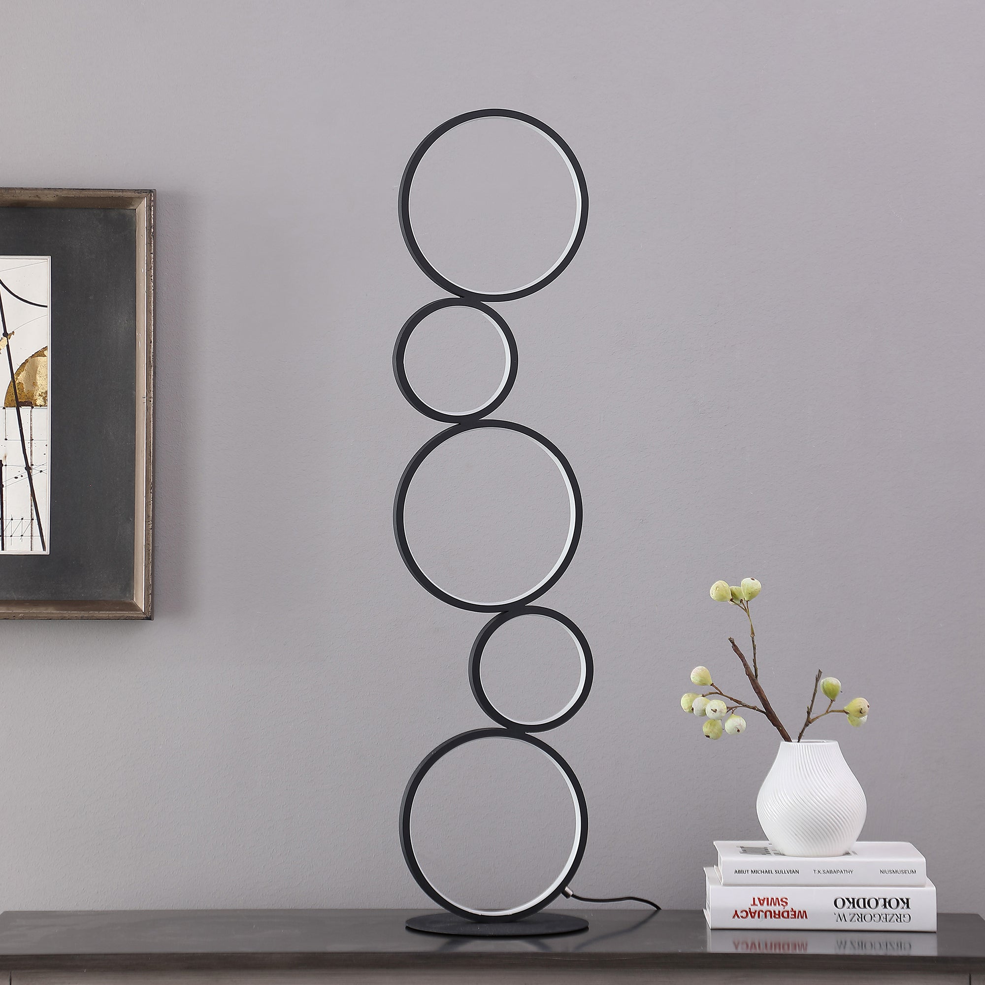 38.5" In Else Nordic 5-ring Shaped Matte Black Led Metal Table Lamp-zoom-5