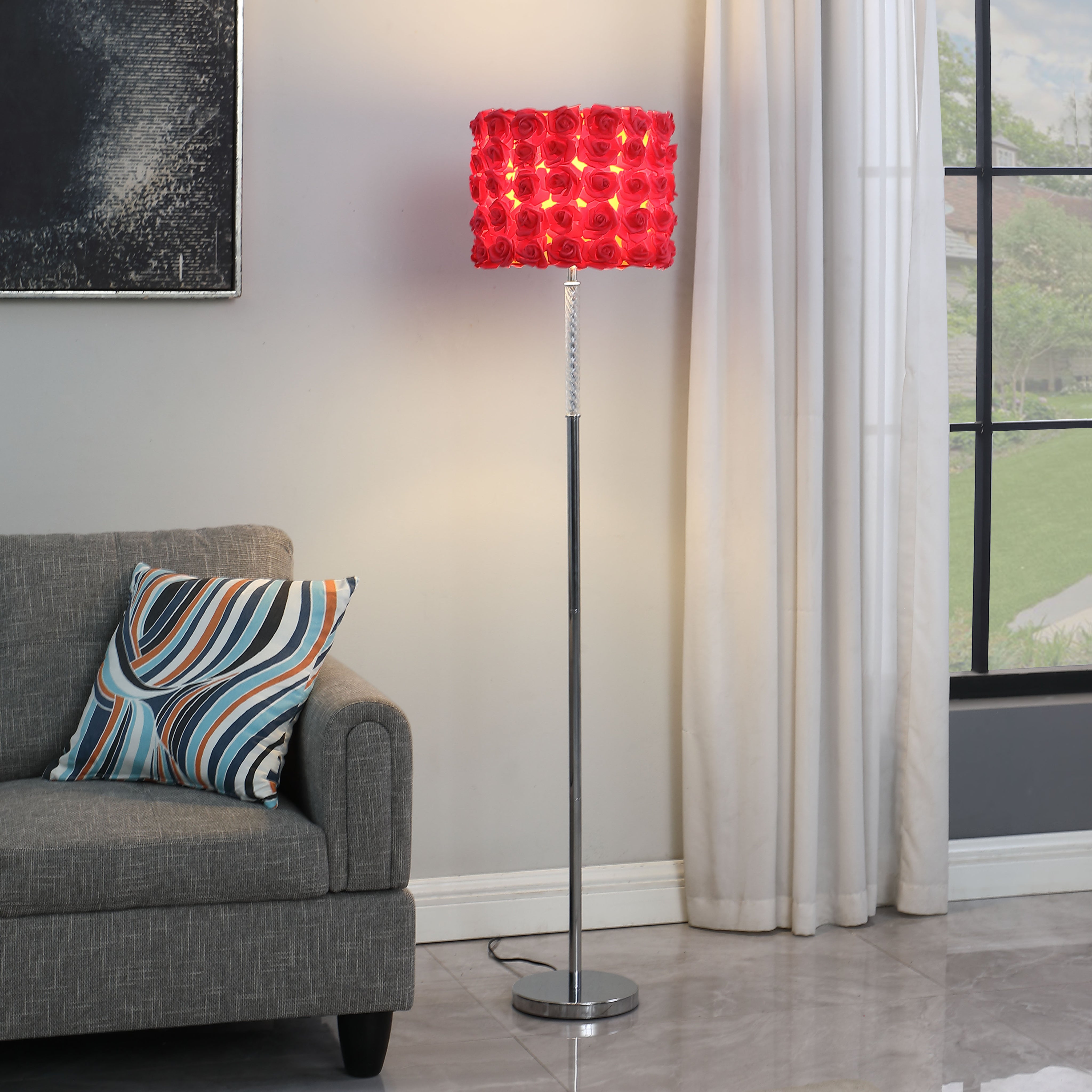 63"In Red Roses In Bloom Acrylic/metal Floor Lamp-zoom-4