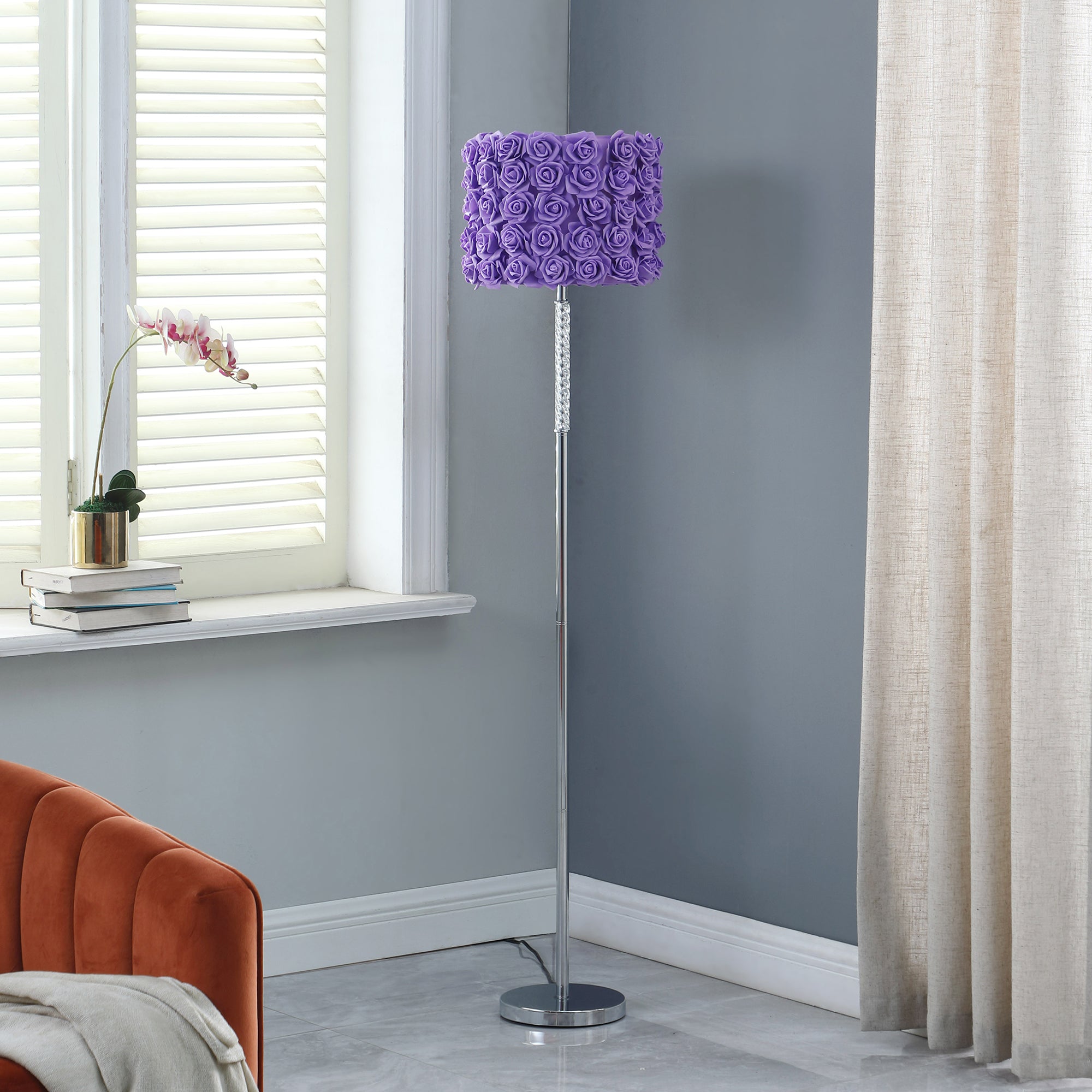 63"In Lavender Roses In Bloom Acrylic/metal Floor Lamp-zoom-3