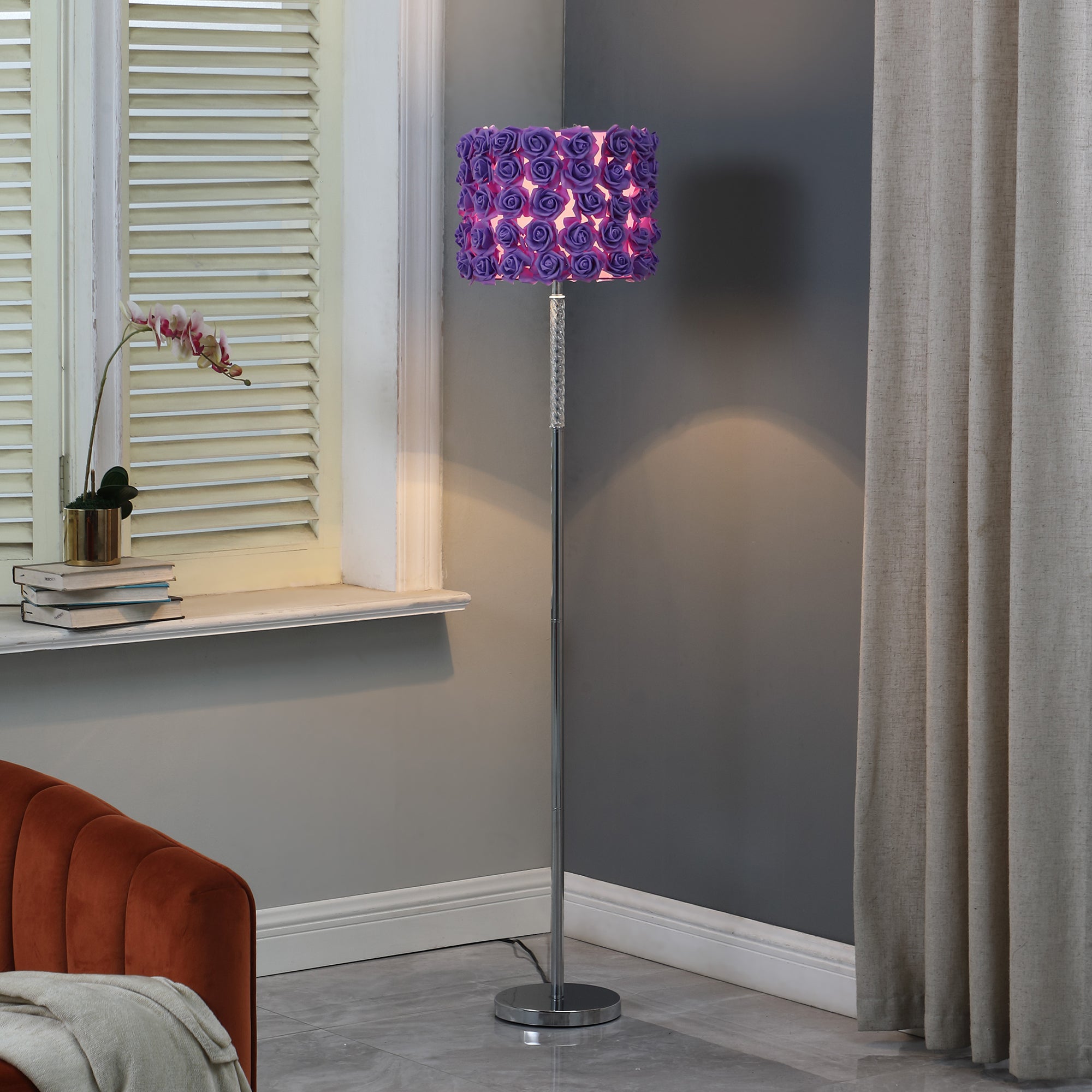 63"In Lavender Roses In Bloom Acrylic/metal Floor Lamp-zoom-4