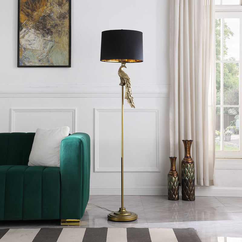 64.5" In Modern Elegance Golden Peacock On A Pedestal Polyresin Floor Lamp-zoom-