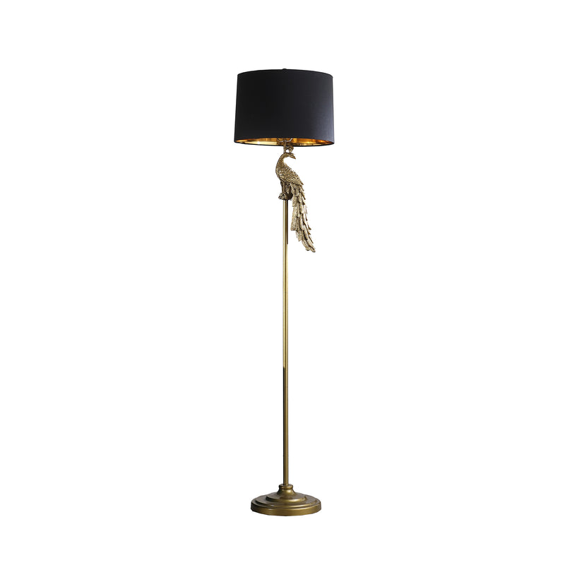 64.5" In Modern Elegance Golden Peacock On A Pedestal Polyresin Floor Lamp-zoom-