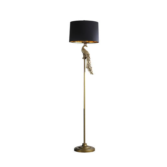 64.5" In Modern Elegance Golden Peacock On A Pedestal Polyresin Floor Lamp