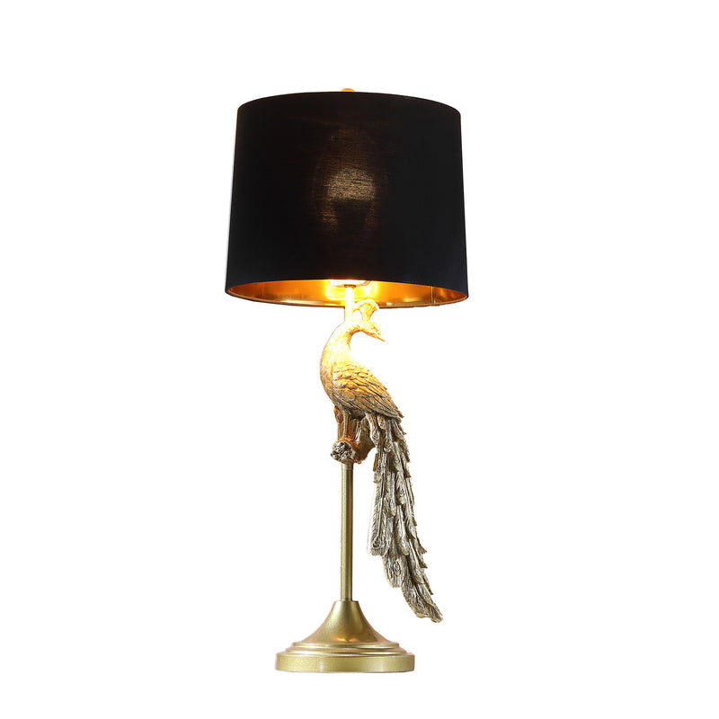 29" In Modern Elegance Golden Peacock On A Pedestal Polyresin Table Lamp-zoom-