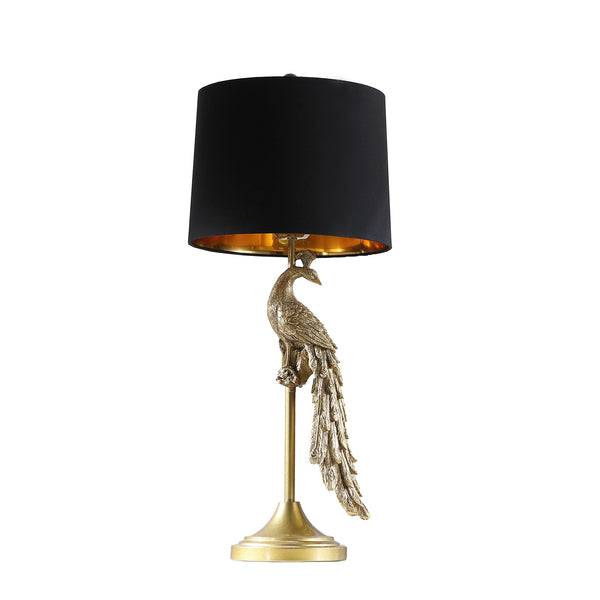 29 In Modern Elegance Golden Peacock On A Pedestal Polyresin Table Lamp
