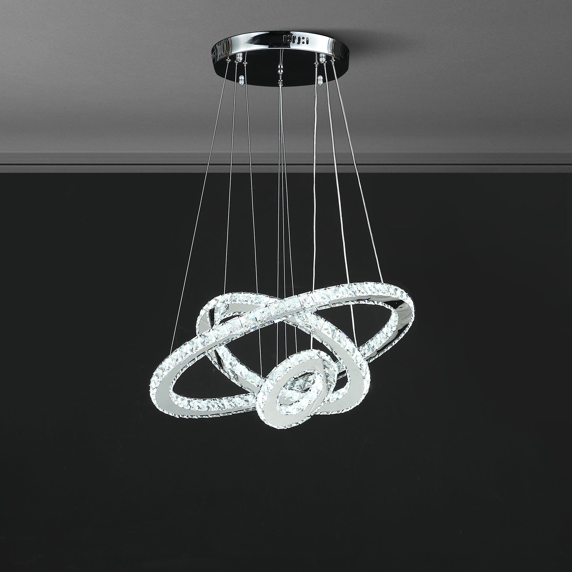 11.8" To 47.2" In Adjustable Height Eira Small Triple Hoop Modern Crystal Led Remote Control Dimmer Chandelier-zoom-4