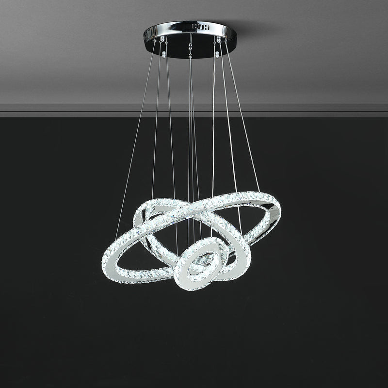 11.8" To 47.2" In Adjustable Height Eira Small Triple Hoop Modern Crystal Led Remote Control Dimmer Chandelier-zoom-
