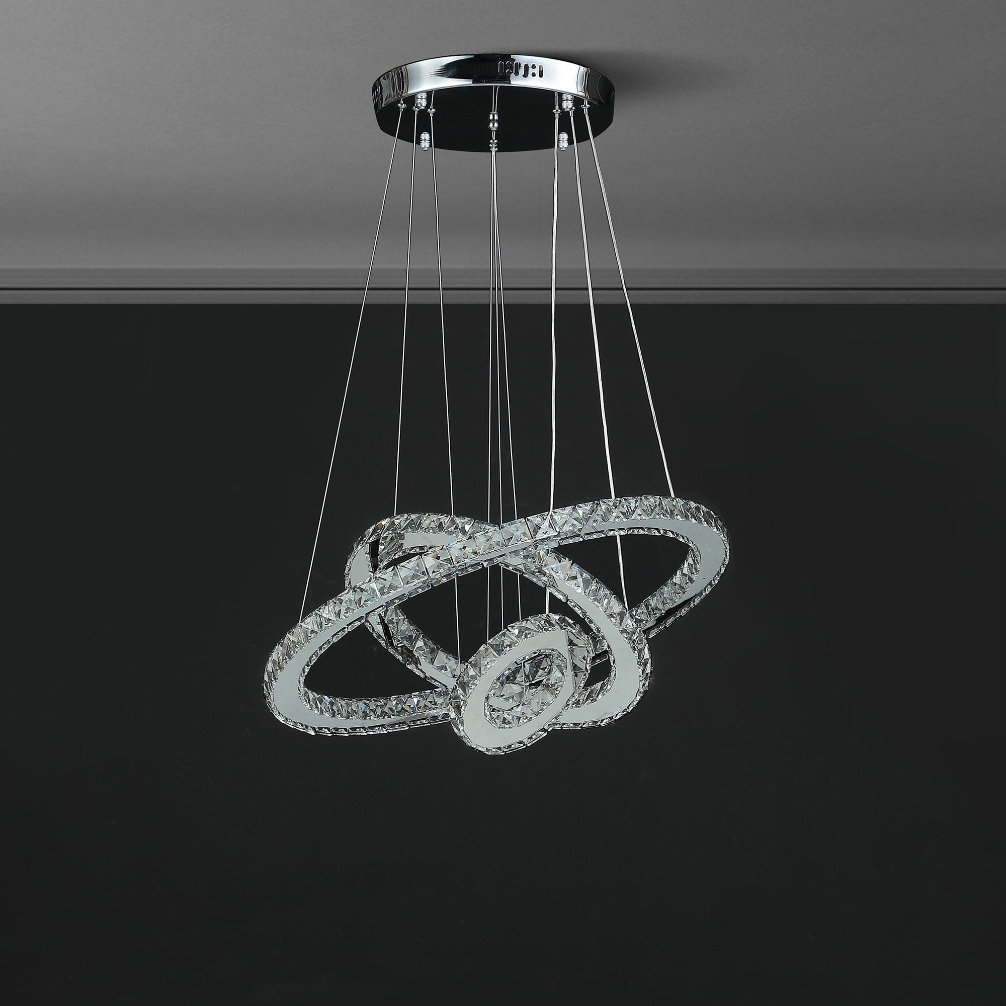 11.8" To 47.2" In Adjustable Height Eira Small Triple Hoop Modern Crystal Led Remote Control Dimmer Chandelier-zoom-3