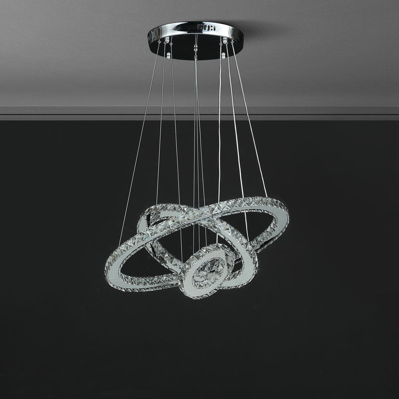 11.8" To 47.2" In Adjustable Height Eira Small Triple Hoop Modern Crystal Led Remote Control Dimmer Chandelier-zoom-