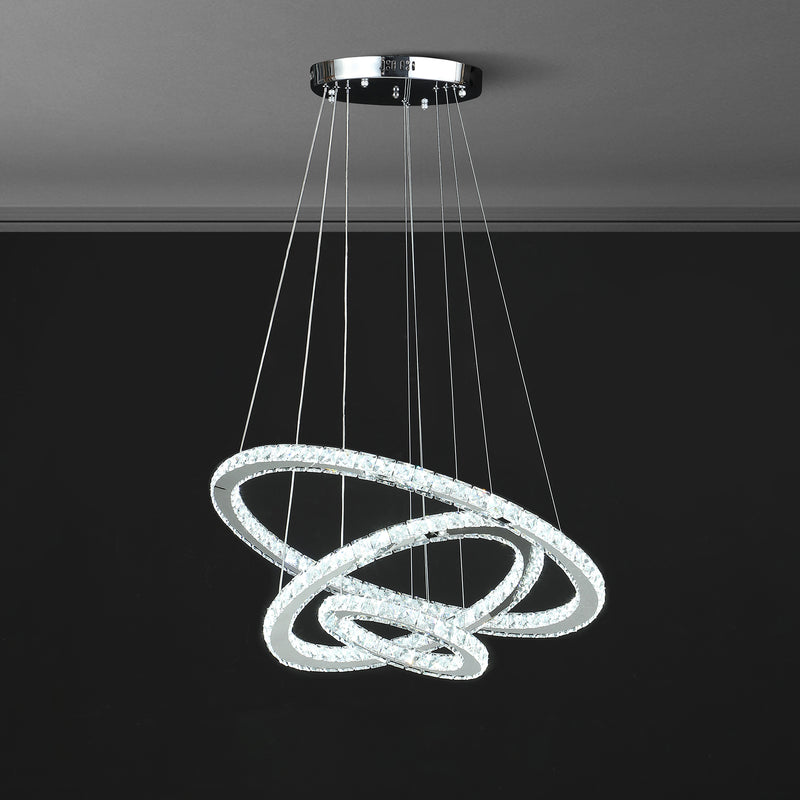 11.8" To 47.2" In Adjustable Height Else Medium Triple Hoop Modern Crystal Led Remote Control Dimmer Chandelier-zoom-