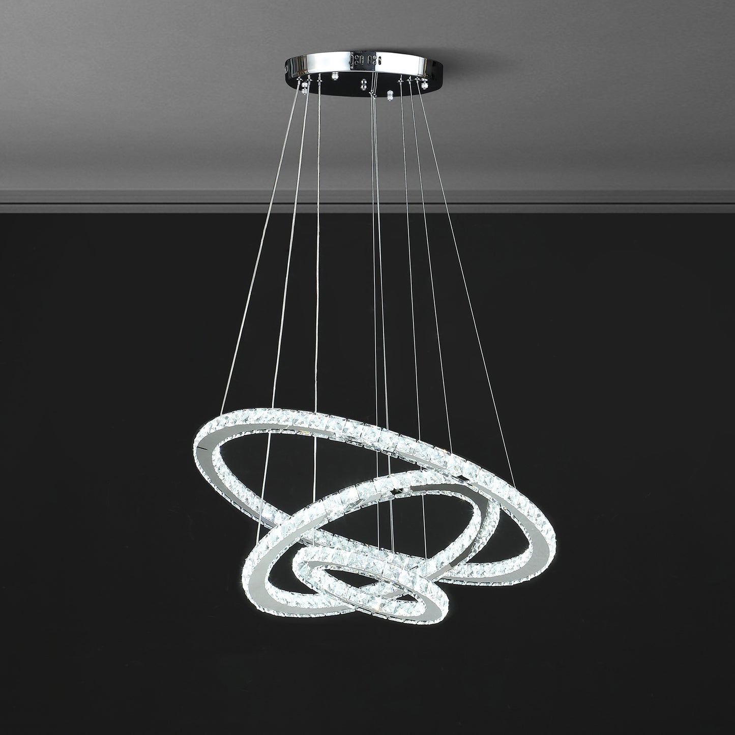 11.8" To 47.2" In Adjustable Height Else Medium Triple Hoop Modern Crystal Led Remote Control Dimmer Chandelier