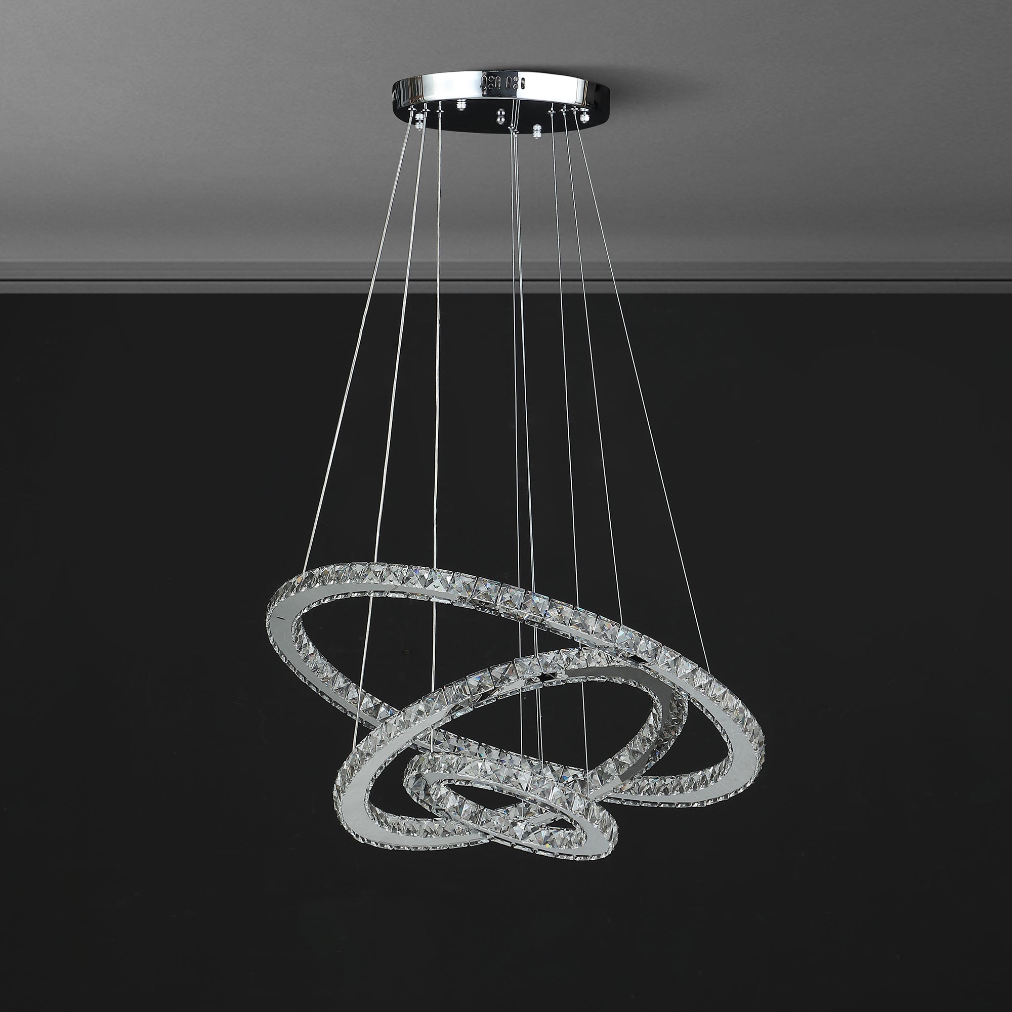 11.8" To 47.2" In Adjustable Height Else Medium Triple Hoop Modern Crystal Led Remote Control Dimmer Chandelier-zoom-3