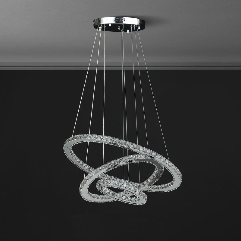 11.8" To 47.2" In Adjustable Height Else Medium Triple Hoop Modern Crystal Led Remote Control Dimmer Chandelier-zoom-