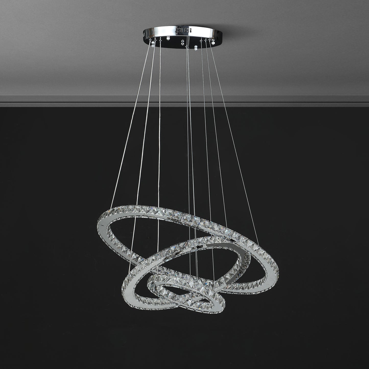 11.8" To 47.2" In Adjustable Height Else Medium Triple Hoop Modern Crystal Led Remote Control Dimmer Chandelier