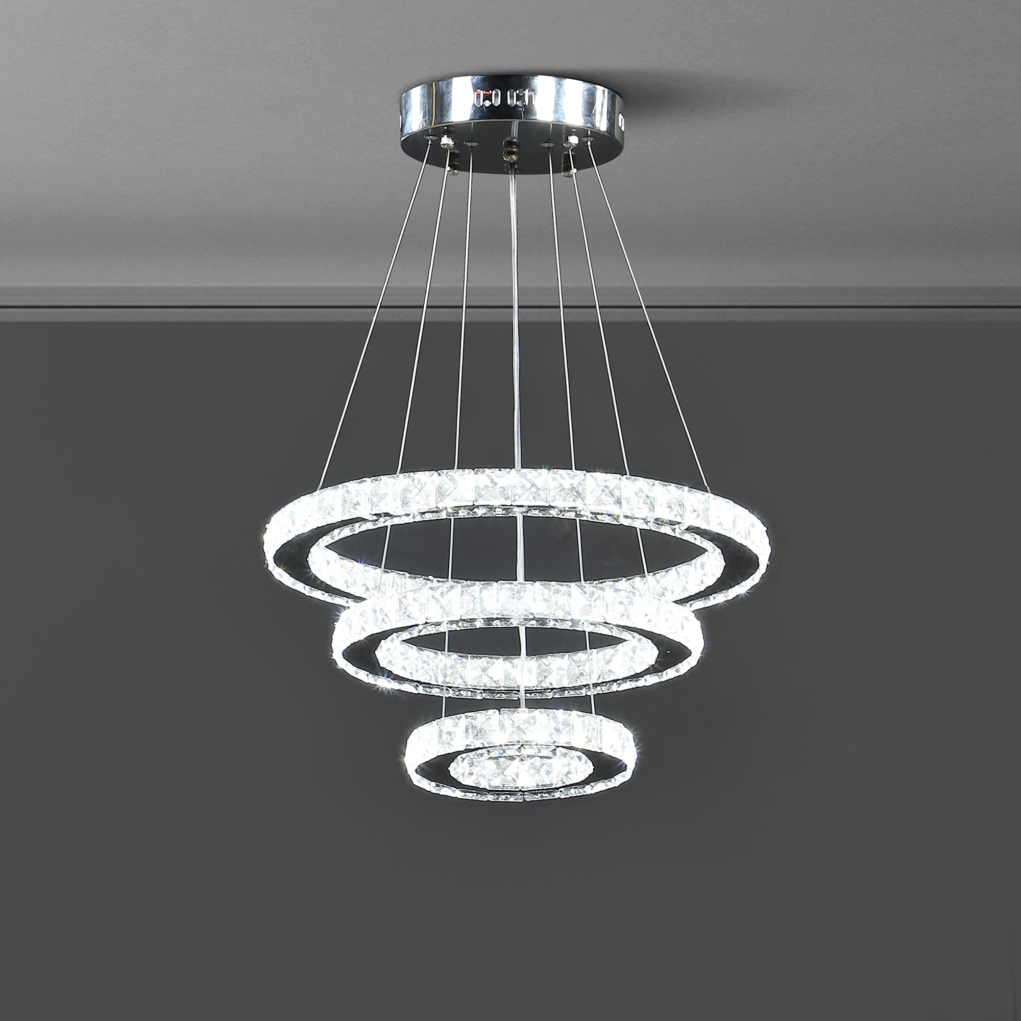 11.8" To 47.2" In Adjustable Height Alva Large Triple Hoop Modern Crystal Led Remote Control Dimmer Chandelier-zoom-4