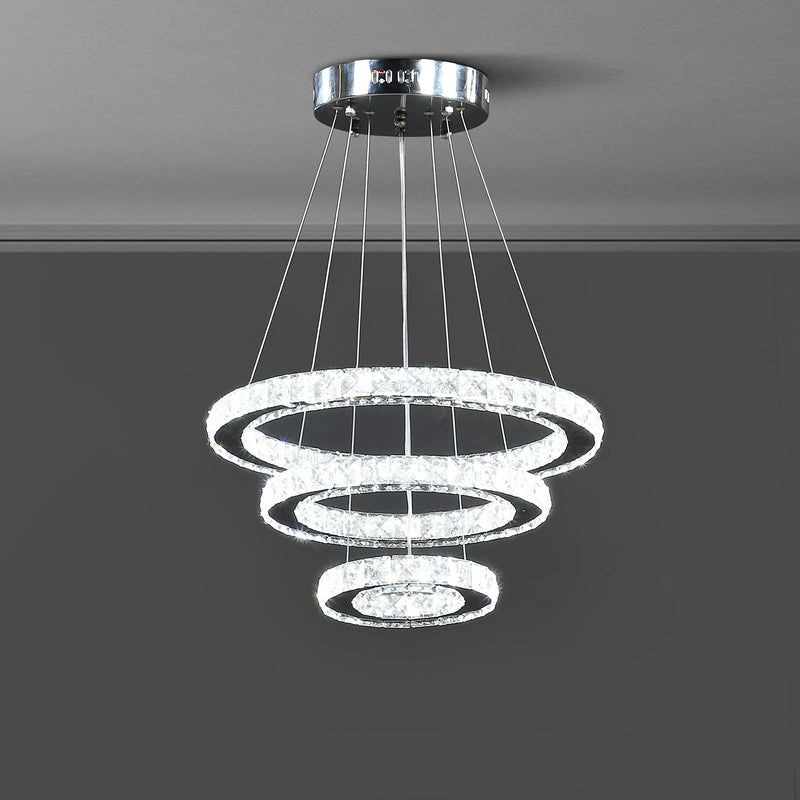 11.8" To 47.2" In Adjustable Height Alva Large Triple Hoop Modern Crystal Led Remote Control Dimmer Chandelier-zoom-