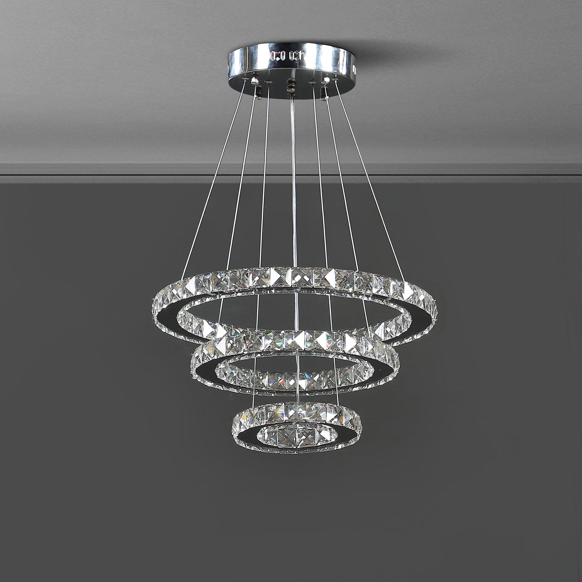 11.8" To 47.2" In Adjustable Height Alva Large Triple Hoop Modern Crystal Led Remote Control Dimmer Chandelier-zoom-3