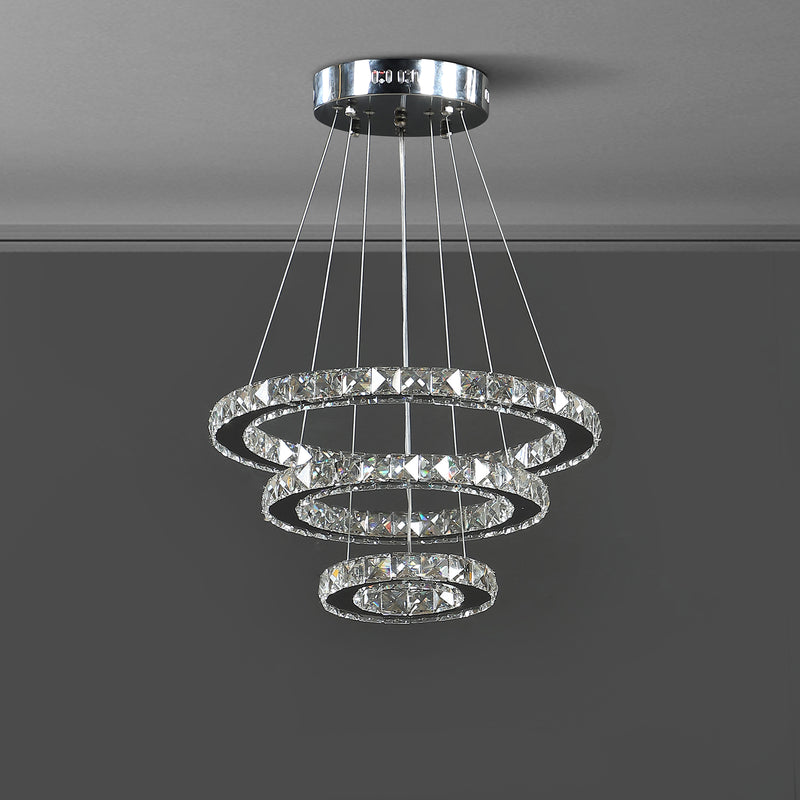 11.8" To 47.2" In Adjustable Height Alva Large Triple Hoop Modern Crystal Led Remote Control Dimmer Chandelier-zoom-