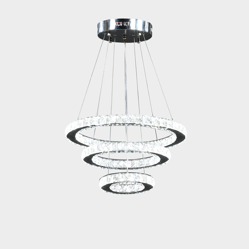 11.8" To 47.2" In Adjustable Height Alva Large Triple Hoop Modern Crystal Led Remote Control Dimmer Chandelier-zoom-