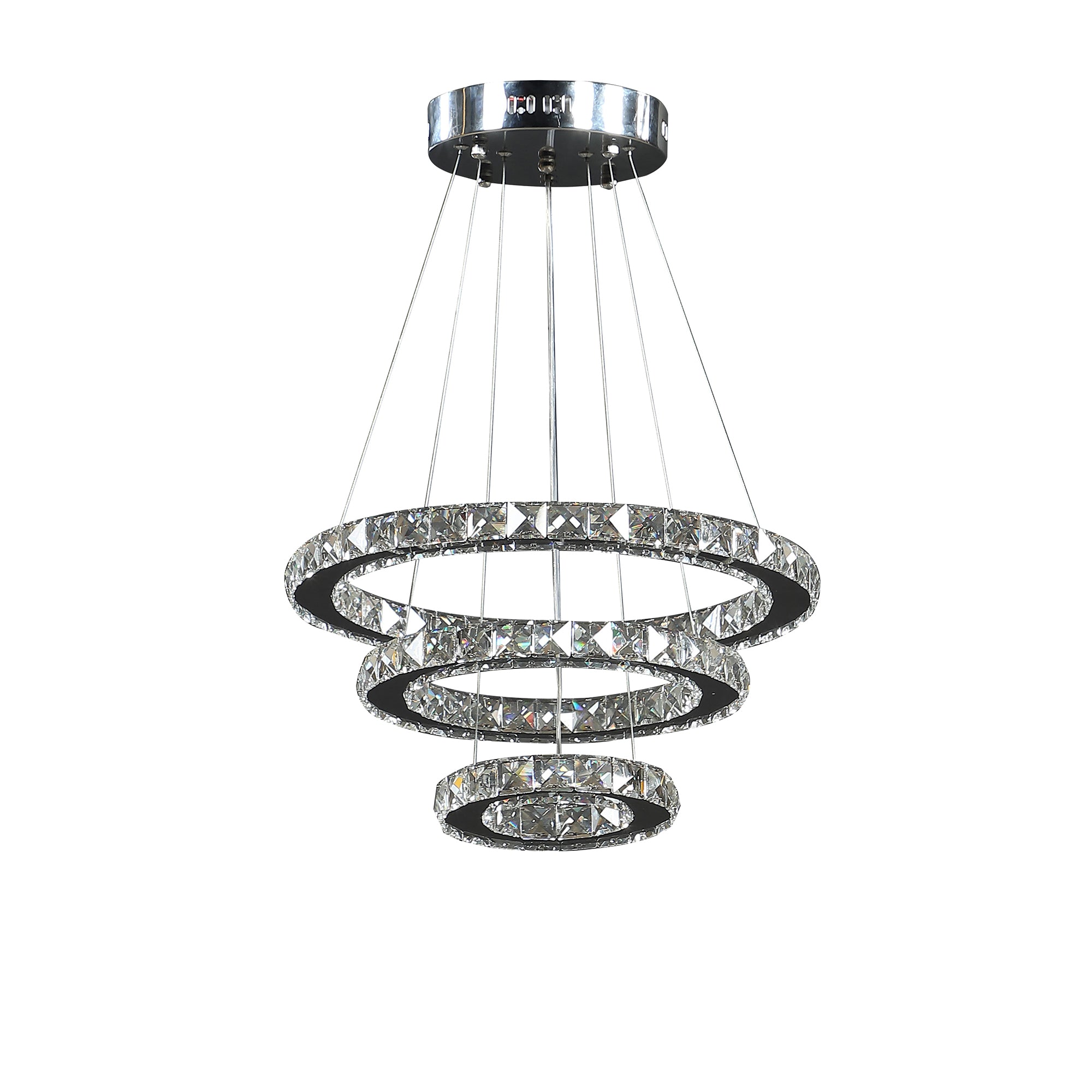 11.8" To 47.2" In Adjustable Height Alva Large Triple Hoop Modern Crystal Led Remote Control Dimmer Chandelier-zoom-1