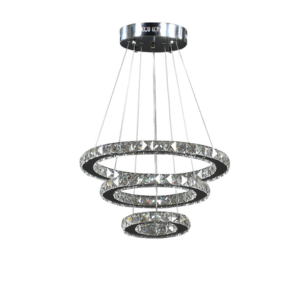 11.8 To 47.2 In Adjustable Height Alva Large Triple Hoop Modern Crystal Led Remote Control Dimmer Chandelier