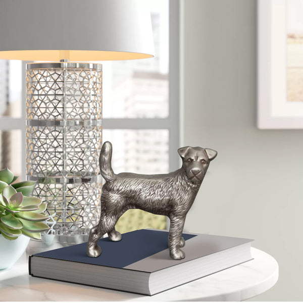 Aluminum Table Accent Dog Statuette Decor Sculpture With Textured Details Silver-zoom-