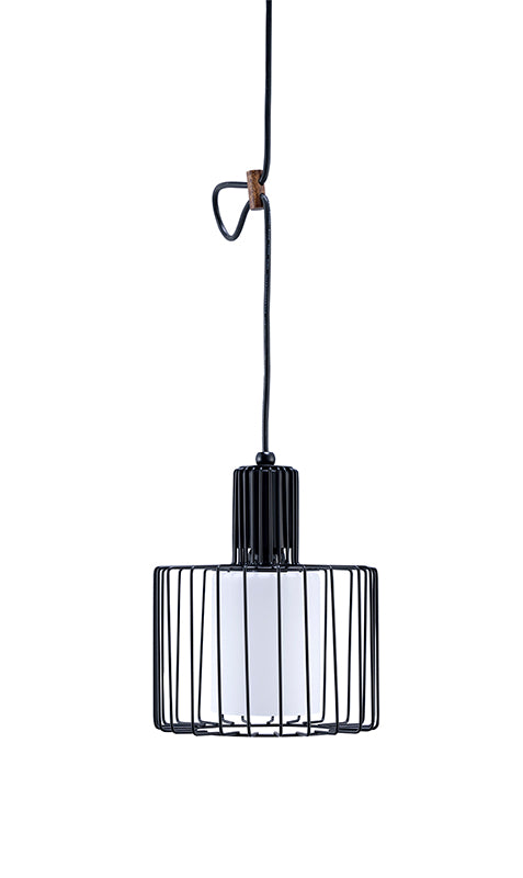 10.25"In Black Wire Cage Barnyard Frosted Glass Shade Hard-wired Pendant Ceiling-zoom-1