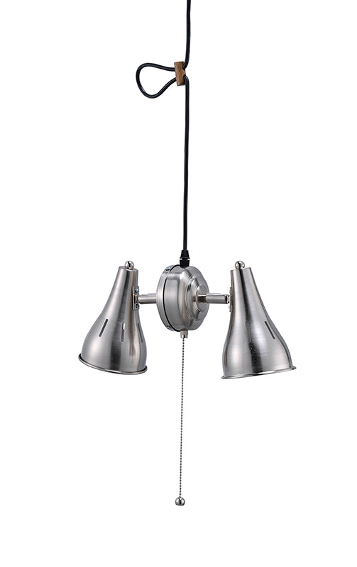 7"In Dual Brush Silver Adj Metal Cone Pull String Hard-wired Pendant Ceiling-zoom-1
