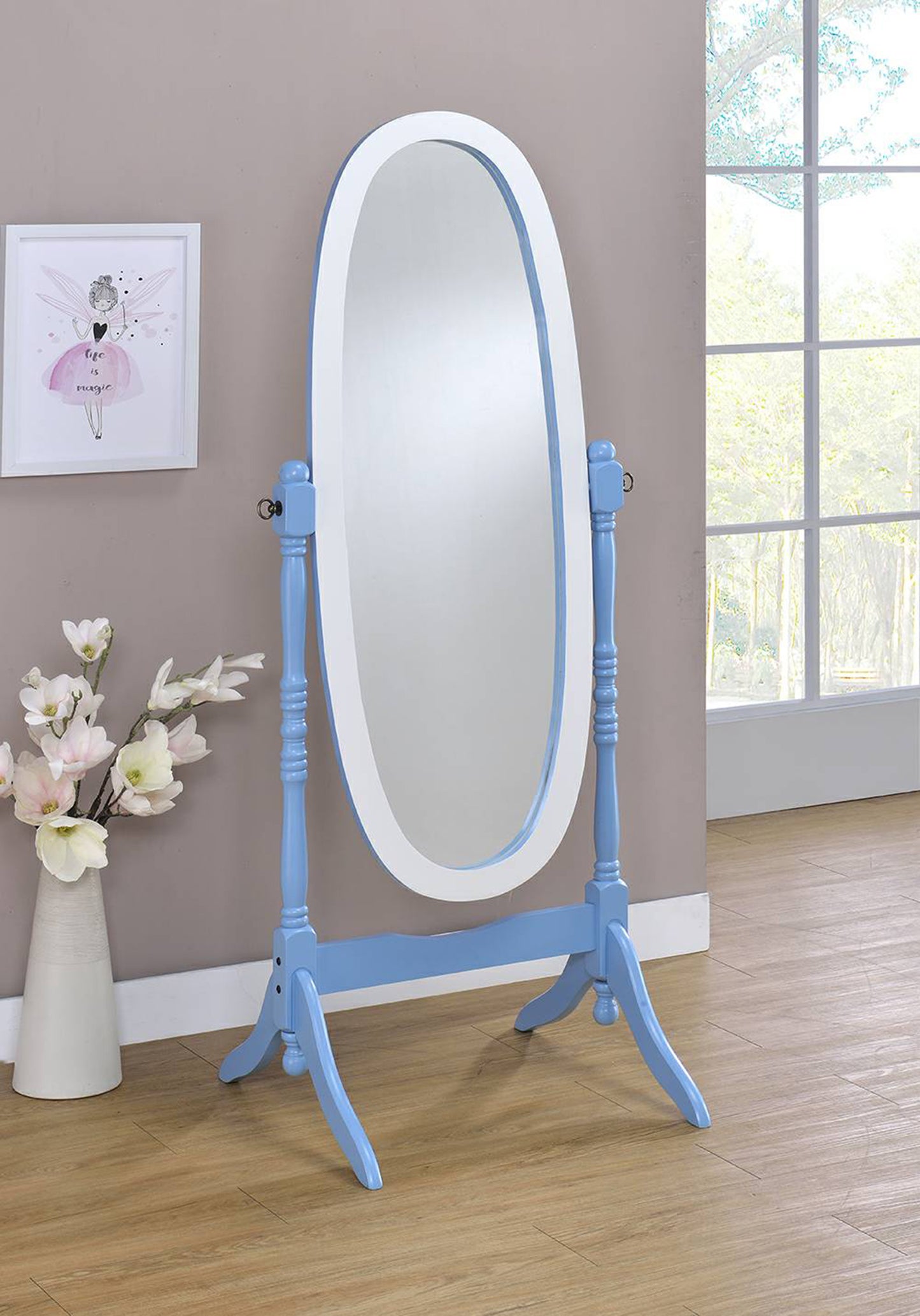 59.25" In Blue/white Oval Cheval Standing Mirror